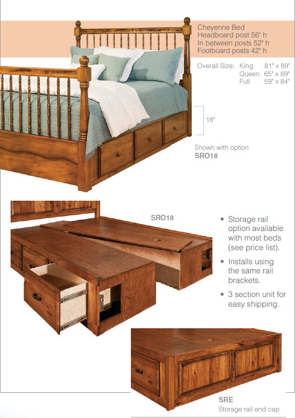 storage rail Storage rail amish beds measurements