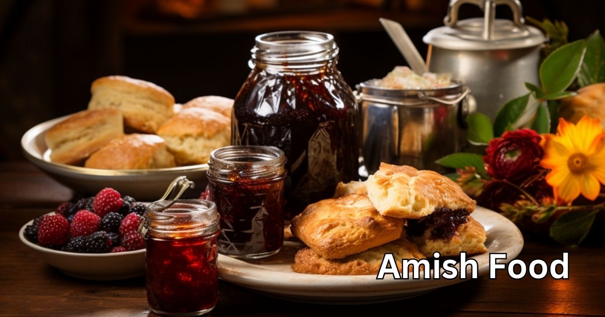 Amish food and recipes beautifully presented on a wooden table
