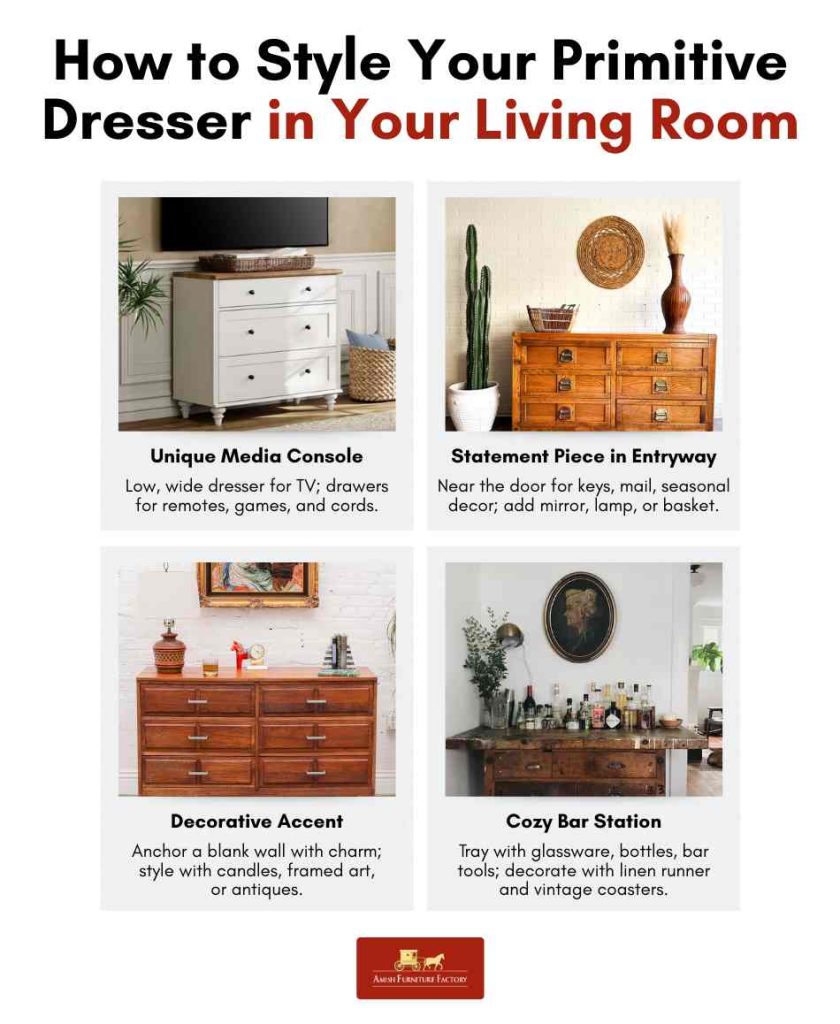 How to Style Your Primitive Dresser in Your Living Room