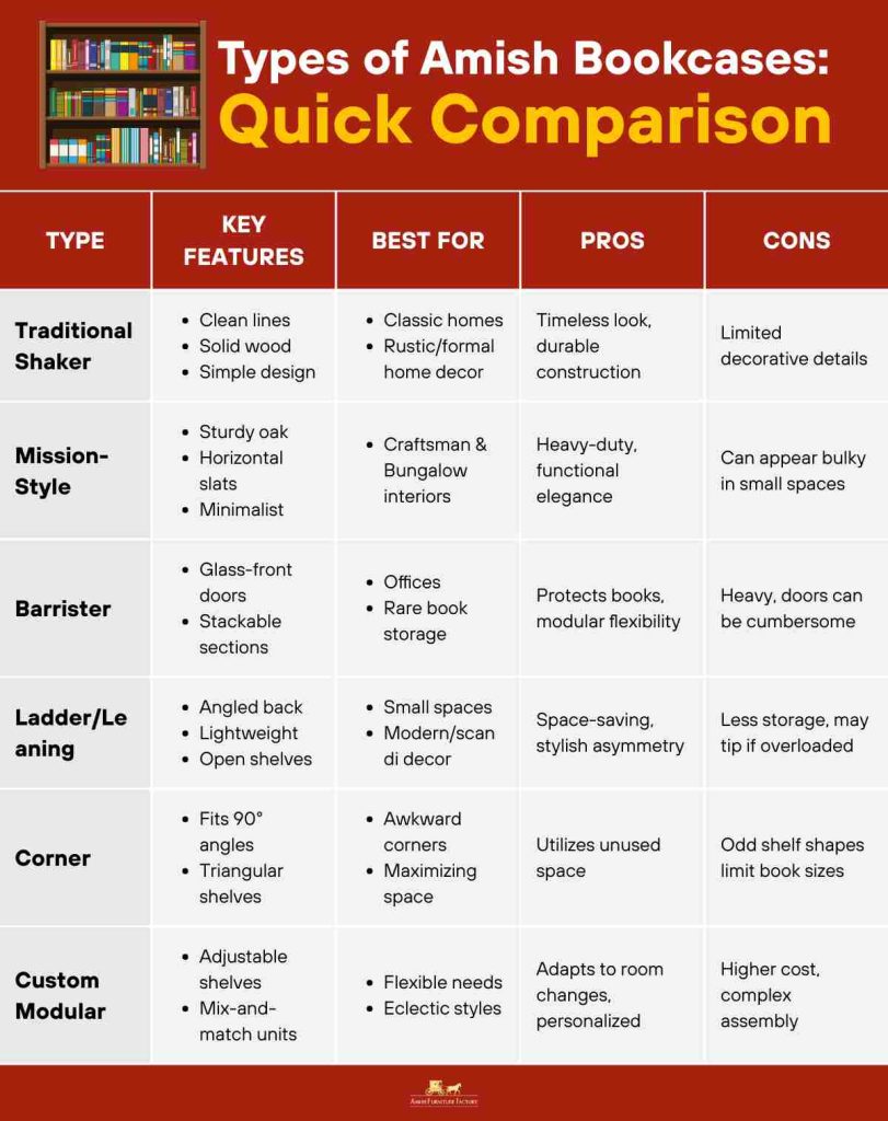 Types of Amish Bookcases_ Quick Comparison