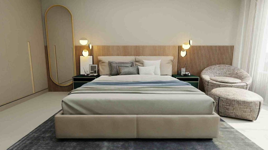 footboard height Minimalist bedroom with low footboard design