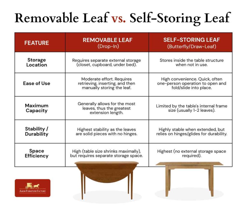 Removable Leaf vs. Self-Storing Leaf
