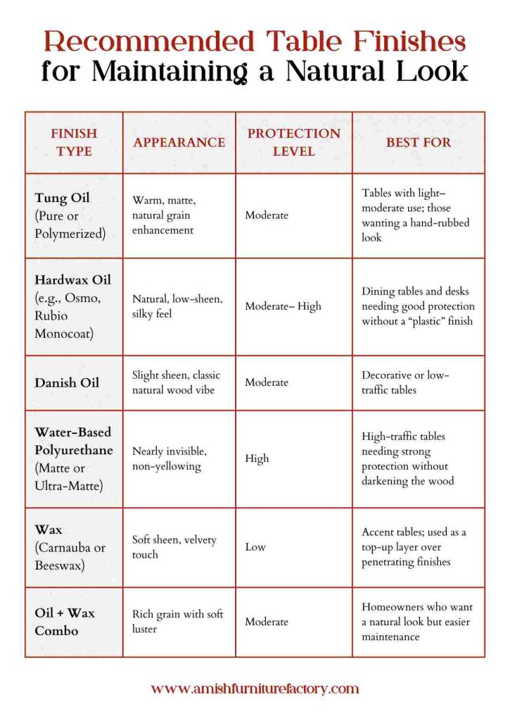 Recommended Table Finishes for Maintaining a Natural Look