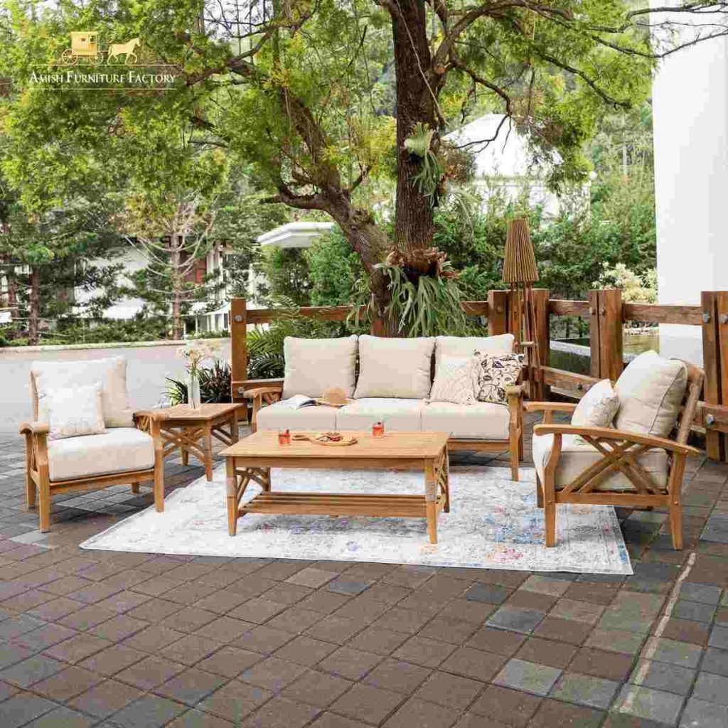 best color for outdoor furniture Earth Tones Tan, Clay Brown, Sage Green