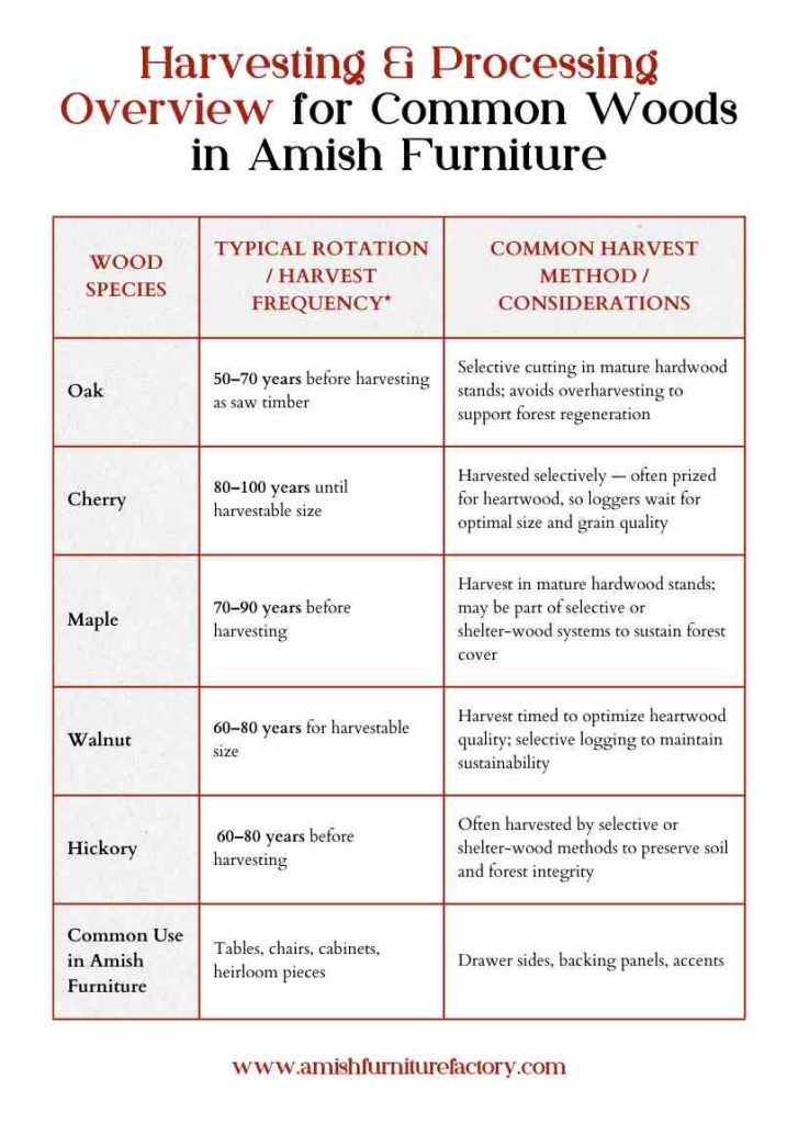 different types of cherry wood Harvesting & Processing Overview for Common Woods in Amish Furniture