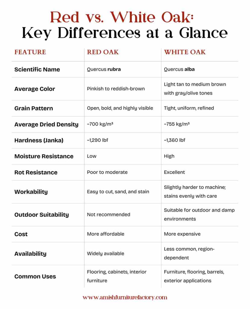 difference between red and white oak Red vs. White Oak Key Differences at a Glance