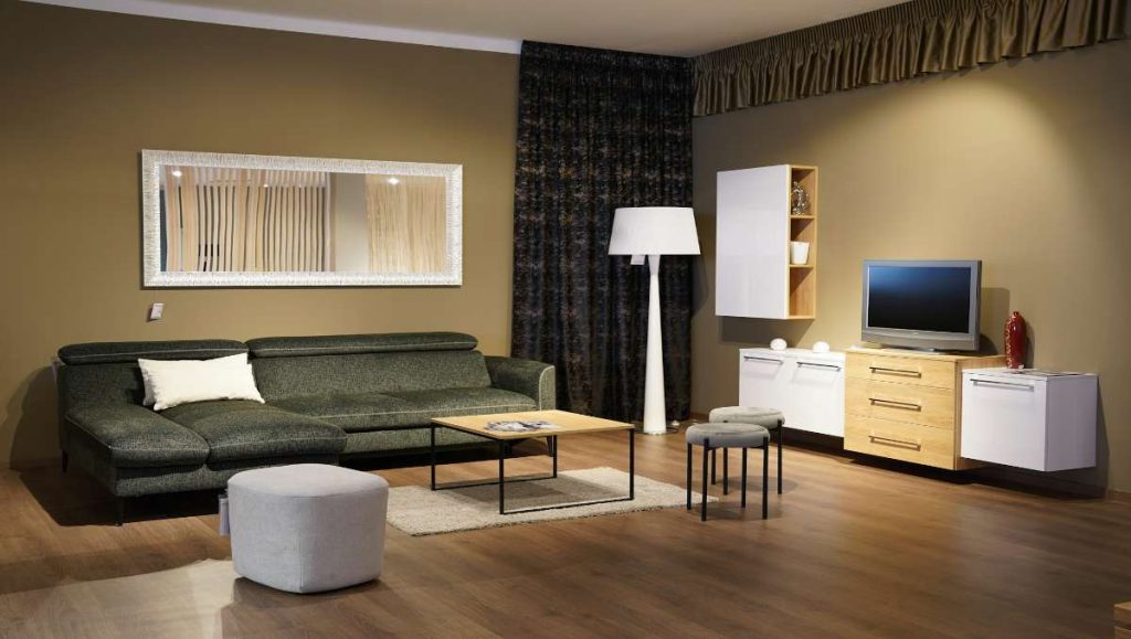 how many end tables in living room A living room with end table and couch and tv set