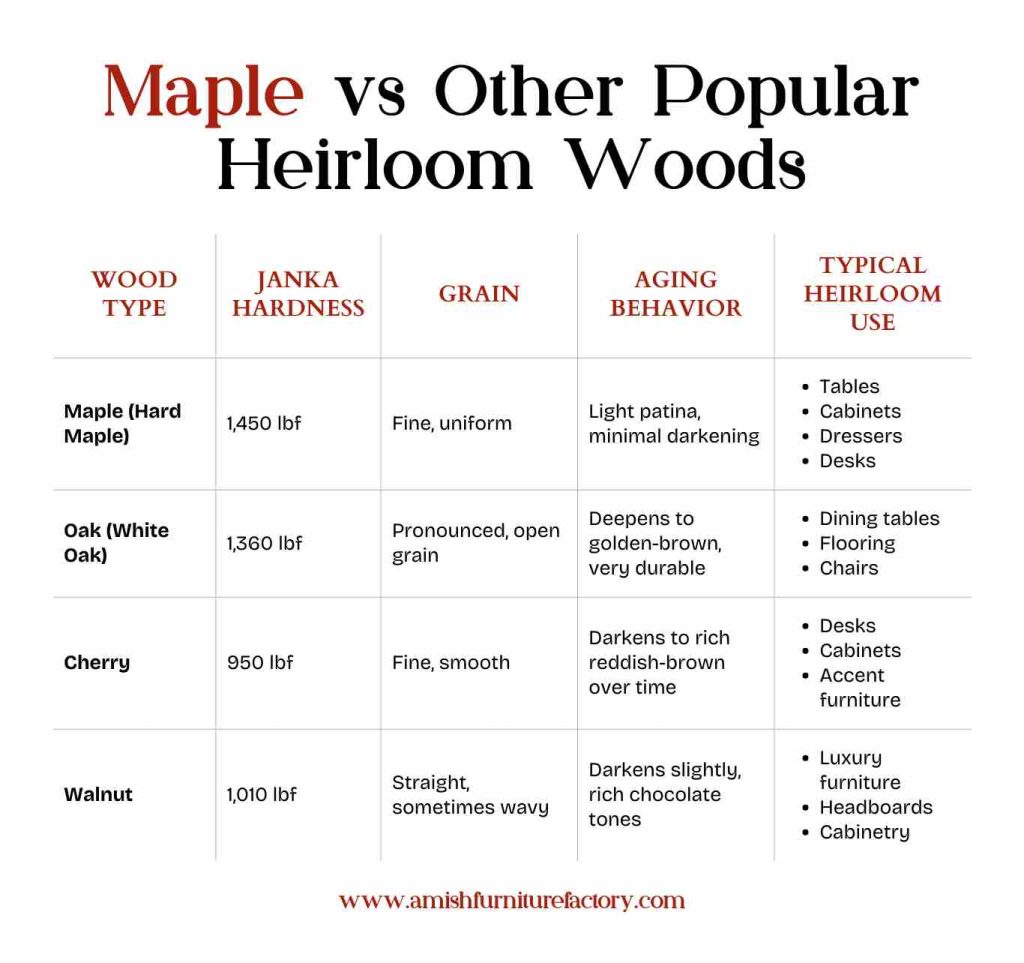 how hard is maple wood Maple vs Other Popular Heirloom Woods