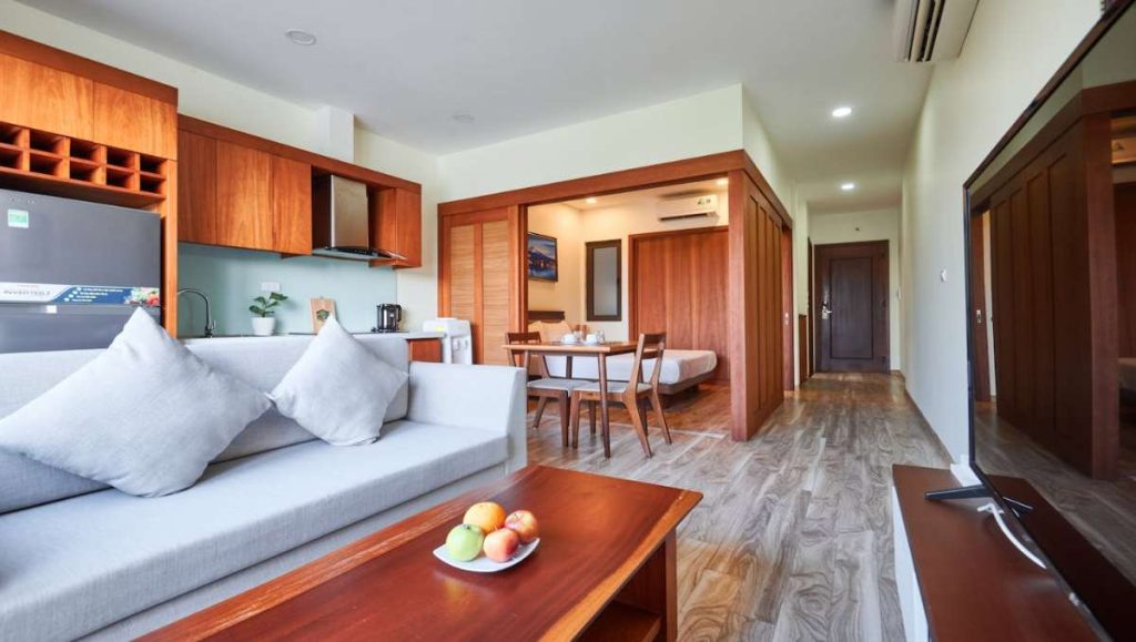 Condo with wooden interior and wooden furniture