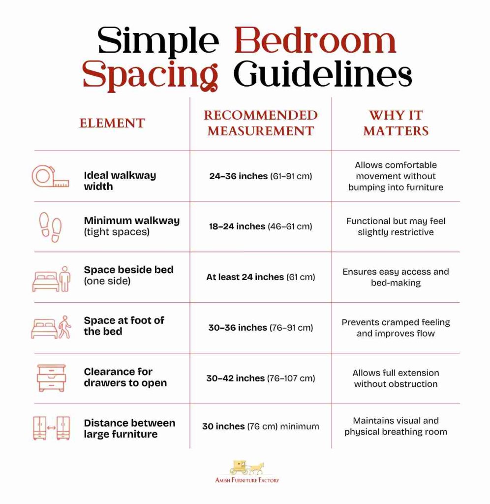arranging furniture in long narrow bedroom Simple Bedroom Spacing Guidelines