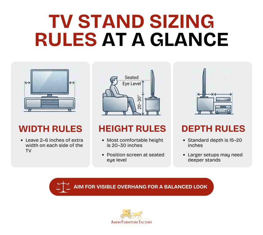 tv stand size guide TV Stand Sizing Rules at a Glance