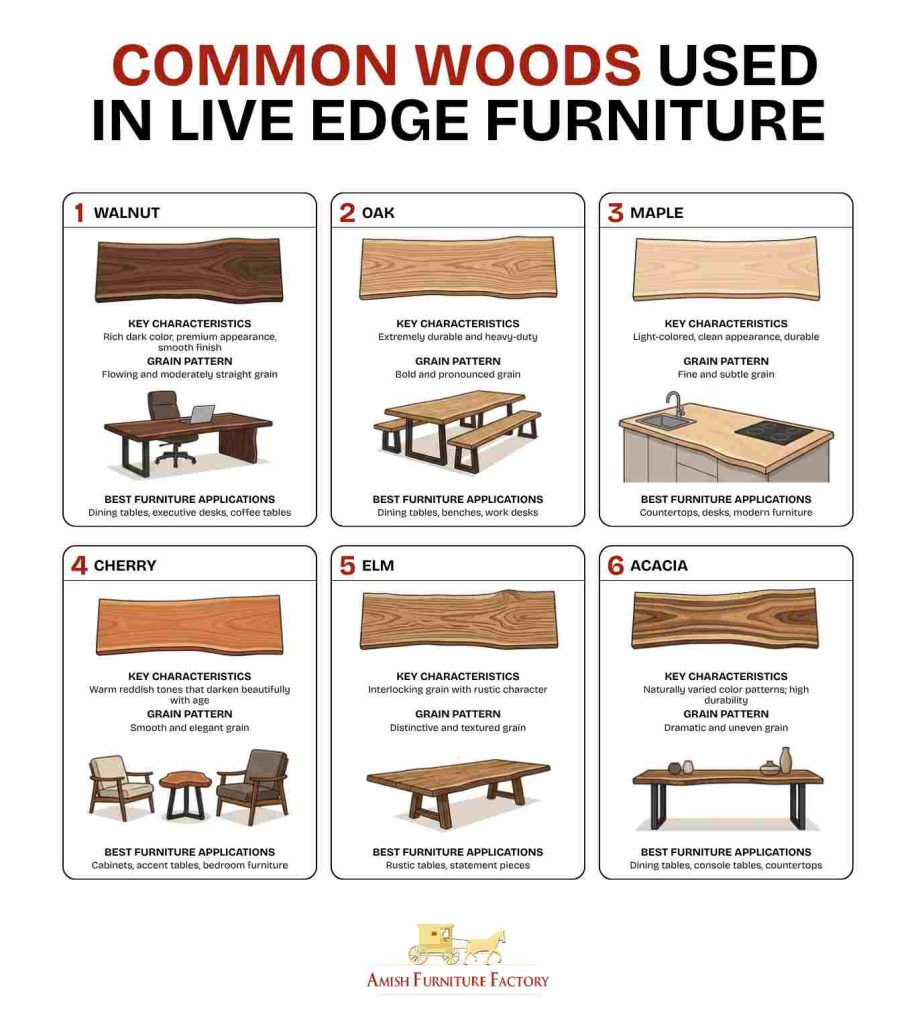 what is live edge wood Common Woods Used in Live Edge Furniture