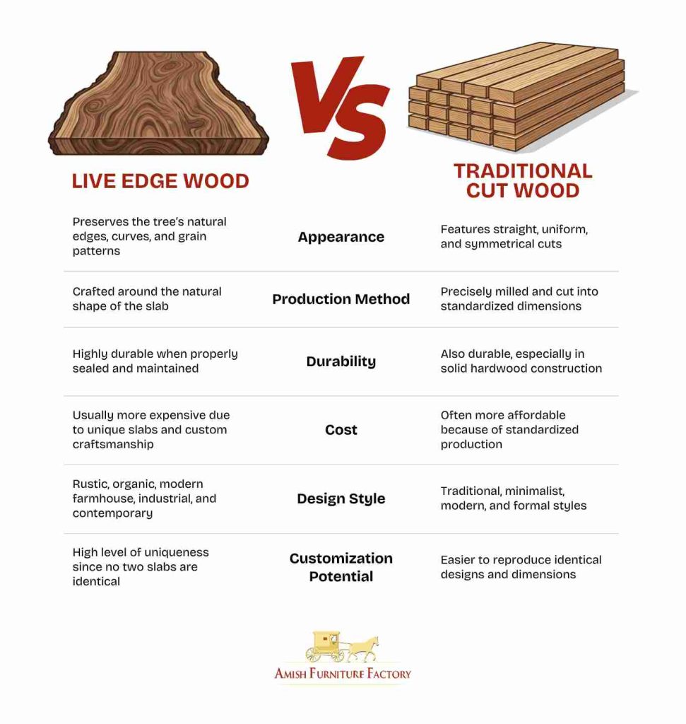 what is live edge wood Live Edge Wood vs. Traditional Cut Wood