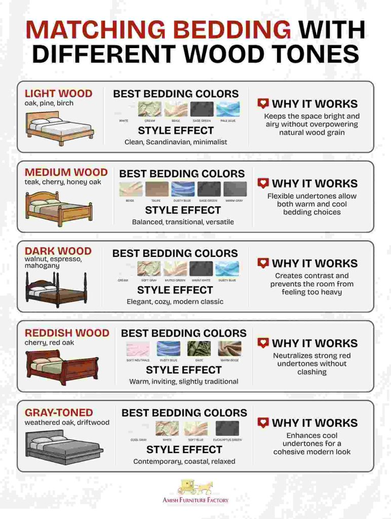 what color bedding goes with wood furniture Matching Bedding with Different Wood Tones