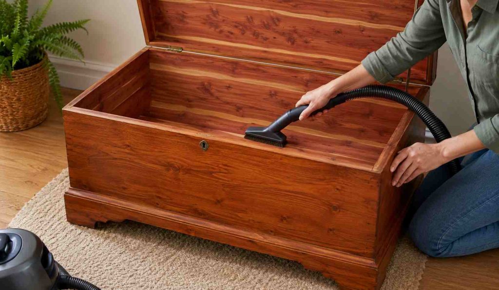 how to clean a cedar chest Gil vacuuming interior of cedar chest