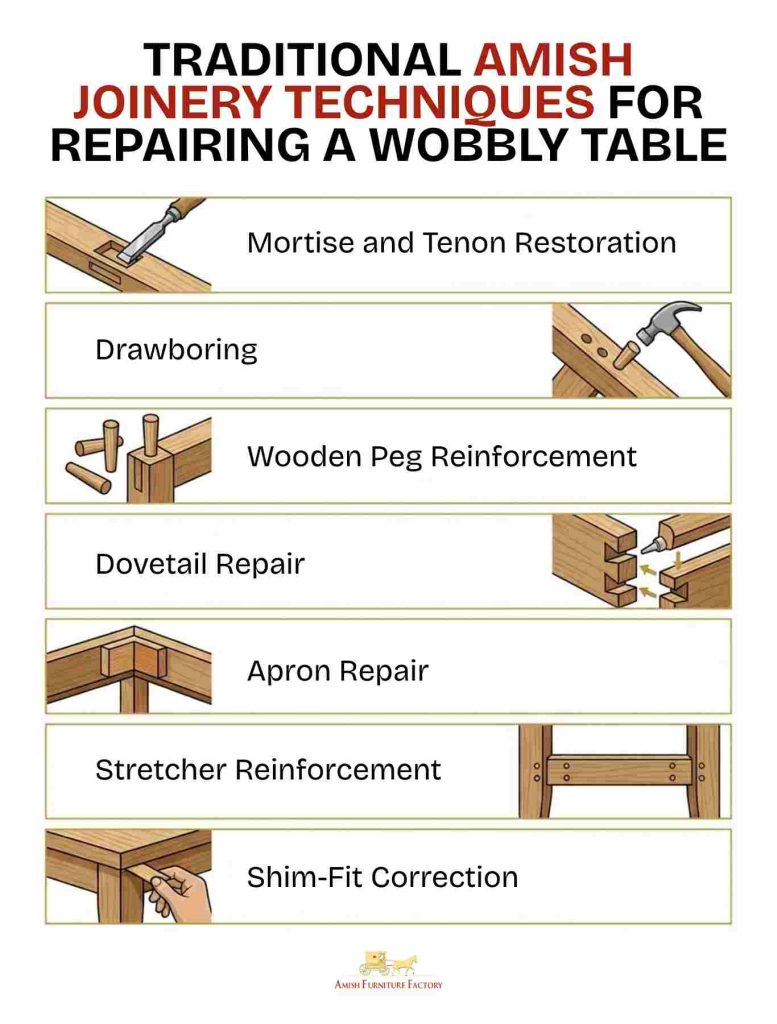 how to fix wobbly table Traditional Amish Joinery Techniques for Repairing a Wobbly Table