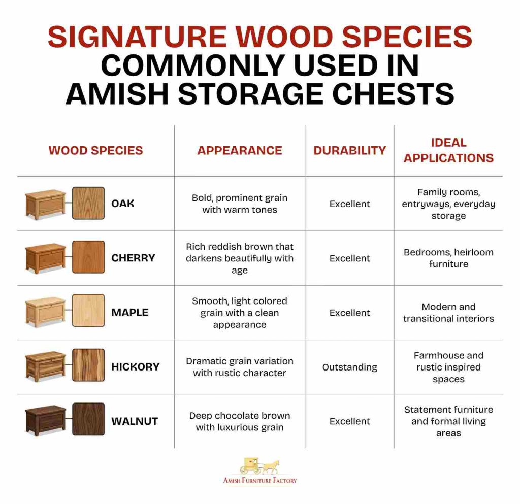 Signature Wood Species Commonly Used in Amish Storage Chests