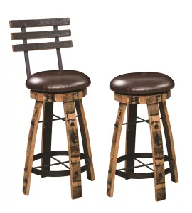 112 Round Bar Stool with Stave Back (Flat Steel)