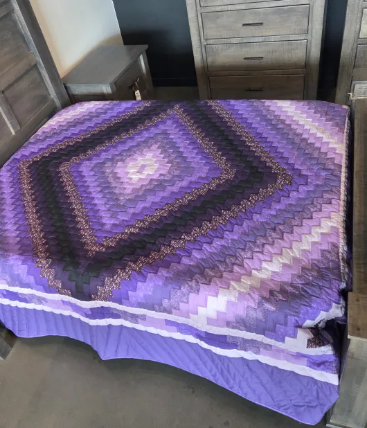 Amish Handmade Iconic Sunshine & Shadow Purple Trip Around the World Quilt (90x98" Queen) - QUICK SHIP