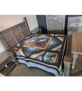 Amish Handmade Iconic Bear Lodge Quilt King Size 104X110 Inches - QUICK SHIP