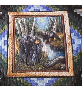 Amish Handmade Iconic Bear Lodge Quilt King Size 104X110 Inches - QUICK SHIP