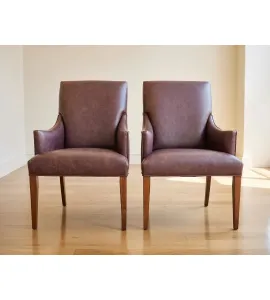 2 Alcott Straight Top Dining Chairs with Upholstered Arms, Brown Maple, FC-228 Rich Tobacco QUICK SHIP - 30% Off or Best Offer