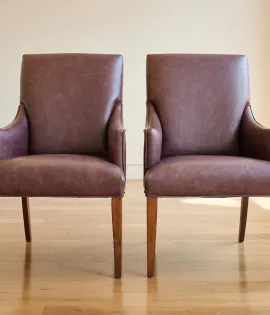 2 Alcott Straight Top Dining Chairs with Upholstered Arms, Brown Maple, FC-228 Rich Tobacco QUICK SHIP - 30% Off or Best Offer