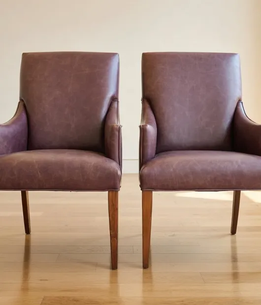 2 Alcott Straight Top Dining Chairs with Upholstered Arms, Brown Maple, FC-228 Rich Tobacco QUICK SHIP - 30% Off or Best Offer