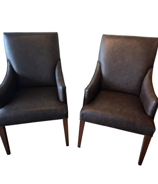 2 Alcott Straight Top Dining Chairs with Upholstered Arms, Brown Maple, FC-228 Rich Tobacco QUICK SHIP - 30% Off or Best Offer