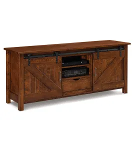 Timbra 2 Door 1 Drawer Media Stand Pictured in Rustic Quartersawn