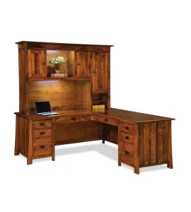 Grant 78" 8 Drawer L Desk with 3 Door Hutch Top
