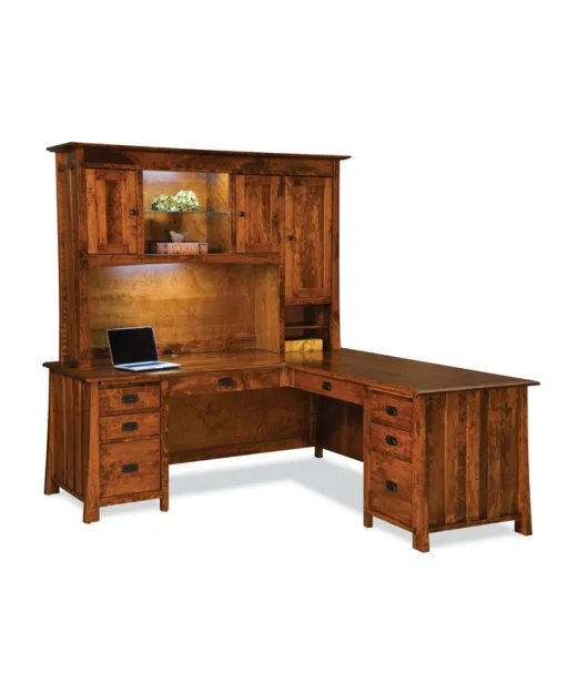 Grant 78" 8 Drawer L Desk with 3 Door Hutch Top