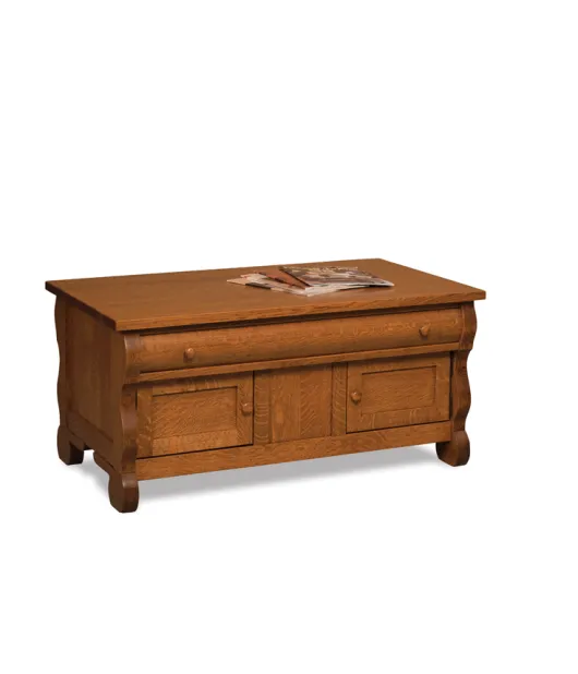 Old Classic Sleigh Enclosed Coffee Table with Drawer and Doors