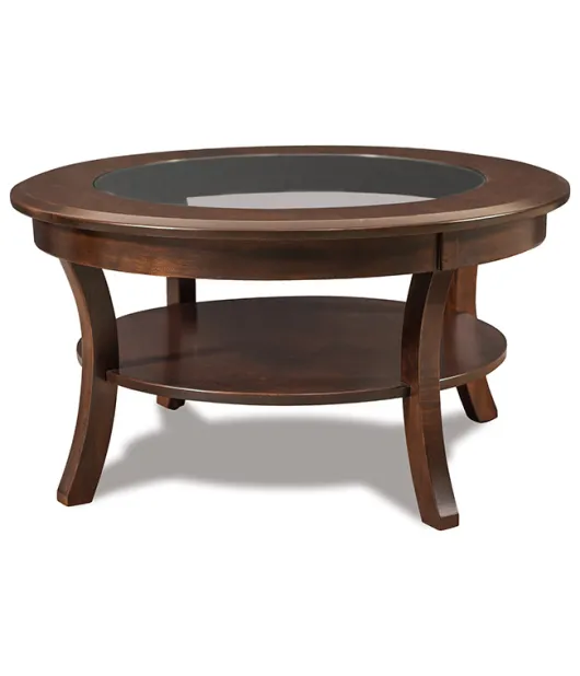 Sierra 38" Round Glass Top Coffee Table with Shelf