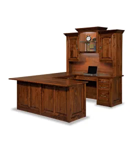 Victorian  10 Drawer U Desk with Hutch Top