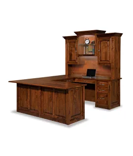 Victorian  10 Drawer U Desk with Hutch Top