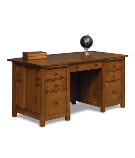 Kascade 7 Drawer Desk with Finished Backside and Curved Top