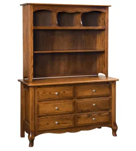 French Country 6 Drawer Dresser with Hutch Top