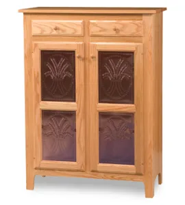 Classic Style 2-Door 2-Copper Panel with Drawer Pie Safe