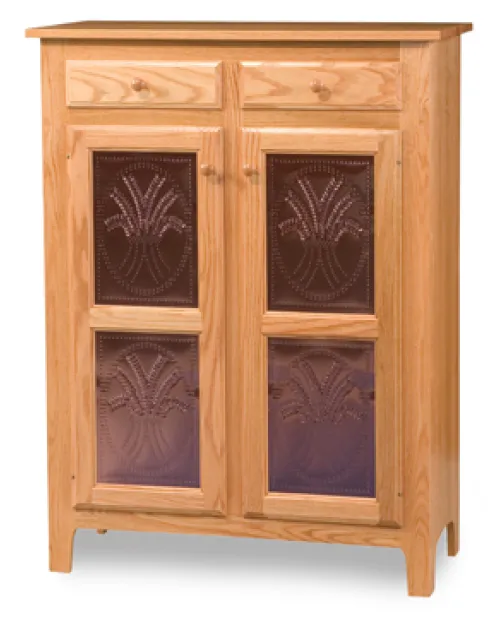 Classic Style 2-Door 2-Copper Panel with Drawer Pie Safe