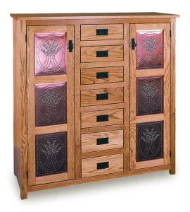 Mission 50" Pie Safe with 7 Drawer &amp; Metal Inserts Door