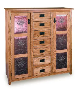 Mission 50&quot; Pie Safe with 7 Drawer &amp; Metal Inserts Door