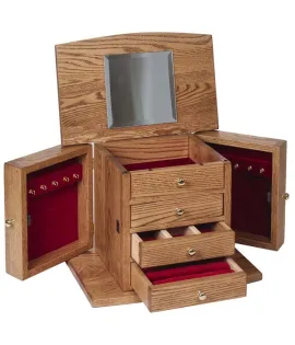4 Drawer Jewelry Chest of Drawers with Round Front Lid &amp; Base