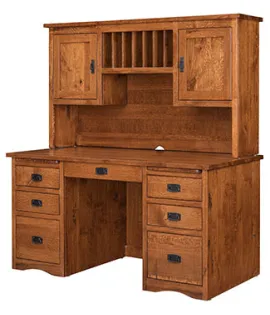 Mission Double Pedestal Desk with Hutch