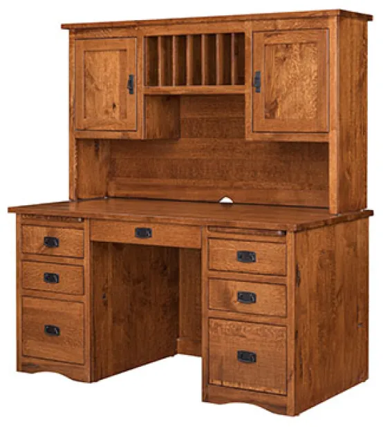 Mission Double Pedestal Desk with Hutch