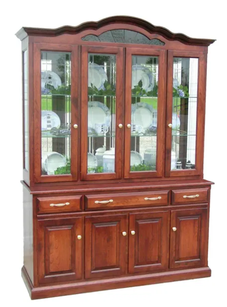 Legacy Hutch Featuring V-Groove Bevel Glass Doors and Closed Deck