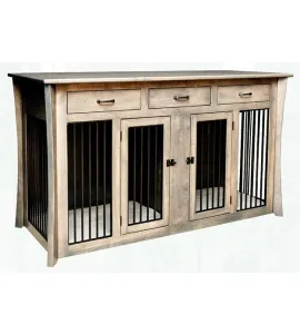 Caledonia Double Pet Cabinet with Drawers and Aluminum Slats