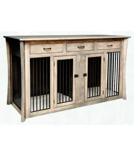 Caledonia Double Pet Cabinet with Drawers and Aluminum Slats