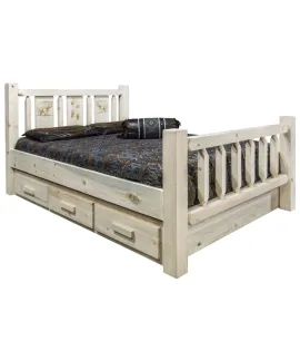 Homestead Bed with Storage and Laser Engraved Design