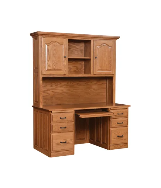30"d Traditional Flat Top Desk with Plain Back Hutch